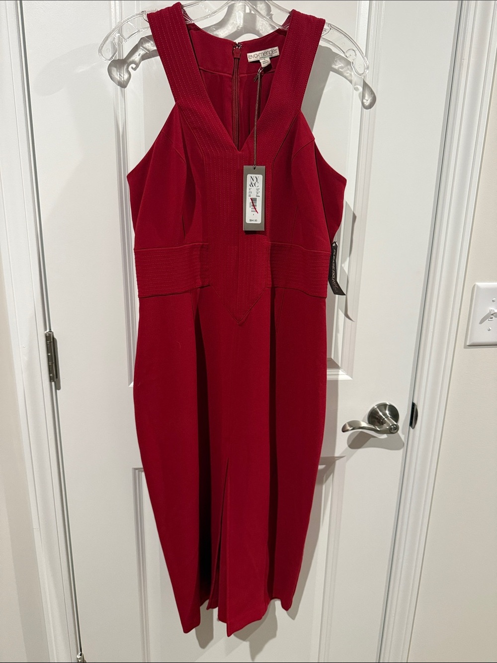 New York & Company Red Sleeveless Eva Mendes V-Neck Midi Dress with front slit